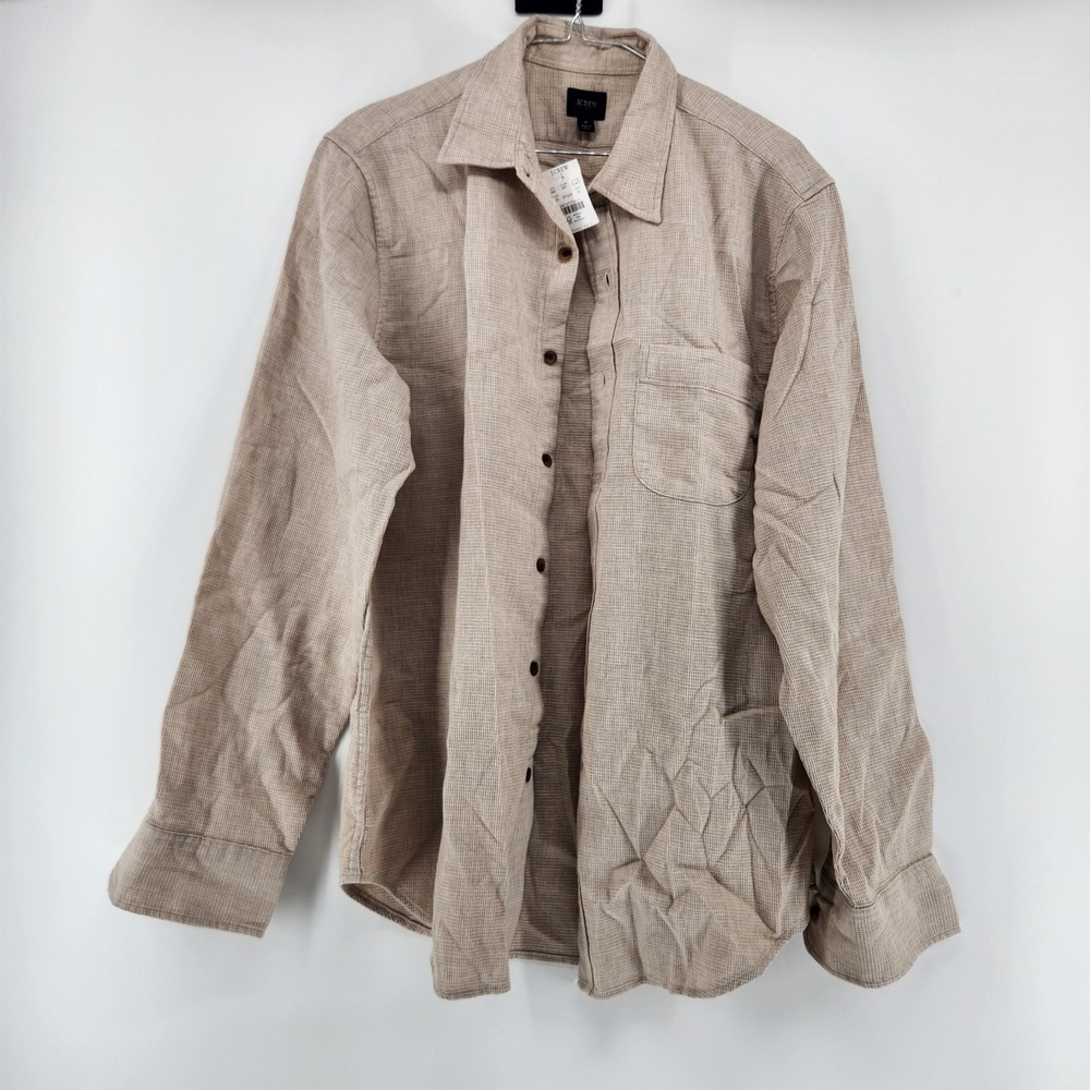 J Crew Men's Size Medium Beige Waffle Dobby Shirt NWT